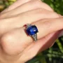 Radiant Cut Sapphire Blue Art Deco 925 Sterling Silver Engagement Ring