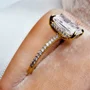 Radiant Cut Diamond White 925 Sterling Silver Yellow Gold Hidden Halo Engagement Ring