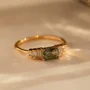 Radiant Cut Peridot Green Agate 925 Sterling Silver Yellow Gold Minimalist Engagement Ring