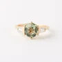 Hexagon Cut Peridot Green 925 Sterling Silver Yellow Gold 3-Stone Engagement Ring