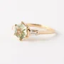 Hexagon Cut Peridot Green 925 Sterling Silver Yellow Gold 3-Stone Engagement Ring