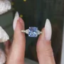 Radiant Cut Sapphire Blue Sterling Silver 3-Stone Engagement Ring