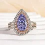 Pear Cut Aquamarine Blue Sterling Silver Double Halo Engagement Ring