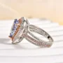 Pear Cut Aquamarine Blue Sterling Silver Double Halo Engagement Ring
