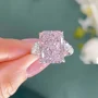 Radiant Cut Fancy Pink Sterling Silver 3-Stone Engagement Ring