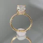 Cushion Cut Diamond White Sterling Silver Yellow Gold Hidden Halo Engagement Ring