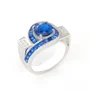 Round Cut Sapphire Blue Sterling Silver Art Deco Engagement Ring