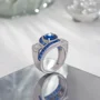 Round Cut Sapphire Blue Sterling Silver Art Deco Engagement Ring