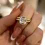 Cushion Cut Diamond White Sterling Silver Halo Ring Set