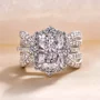 Radiant Cut Diamond White Sterling Silver Insert Halo Ring Set