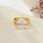 Oval Cut Diamond White Sterling Silver Yellow Gold Hidden Halo Engagement Ring