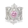 Heart Cut Fancy Pink Sterling Silver 3-Piece Bridal Ring Sets