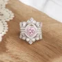 Heart Cut Fancy Pink Sterling Silver 3-Piece Bridal Ring Sets
