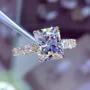 Radiant Cut Diamond White Yellow Gold Art Deco Engagement Ring in 925 Sterling Silver