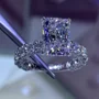 Radiant Cut Diamond White Art Deco Engagement Ring in 925 Sterling Silver