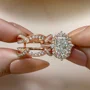 Radiant Cut Diamond White Sterling Silver Insert Halo Ring Set