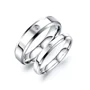 Round Diamond White Titanium Silver Couple Rings
