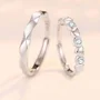 Round Diamond White Sterling Silver Heart Couple Rings