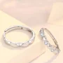 Round Diamond White Sterling Silver Heart Couple Rings