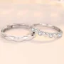 Round Diamond White Sterling Silver Heart Couple Rings