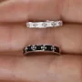 Black and White Iris Sterling Silver Couple Rings