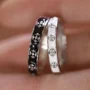 Black and White Iris Sterling Silver Couple Rings