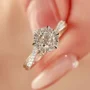 Round Cut Moissanite Diamond White 925 Sterling Silver Halo Engagement Ring