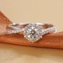 Round Cut Moissanite Diamond White 925 Sterling Silver Halo Engagement Ring